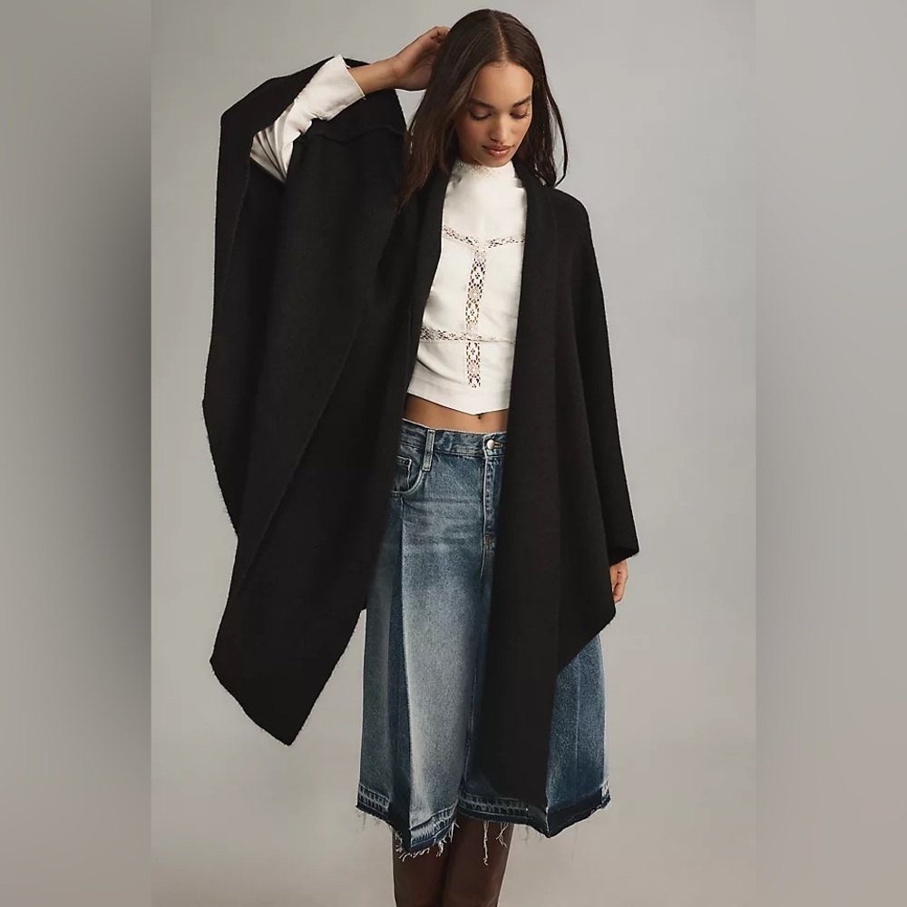 Anthropologie soft Black Cape Cardigan one size nwt chic boho relaxed oversized - Picture 3 of 13